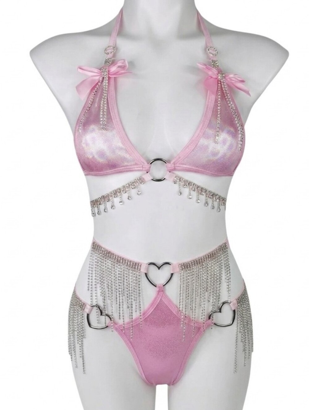 NEW 2 PIECE HONEII BETH BABY PINK BOW RHINESONE   SET